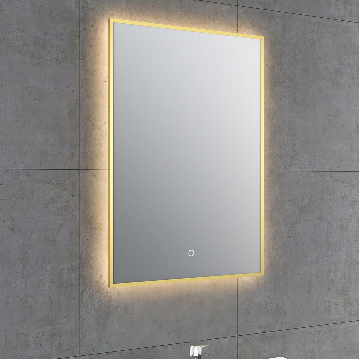 Rione Rectangular Gold Backlit LED Mirror 450x725mm | Gold FRamed Light ...