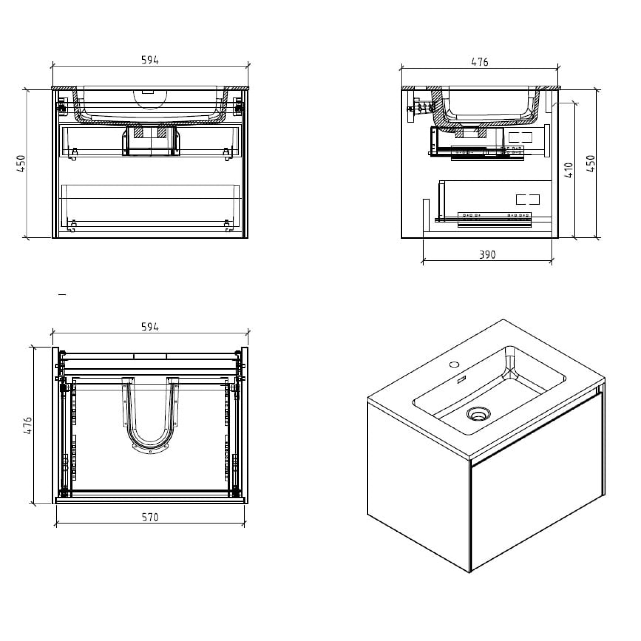 Easy Bathrooms Wall Mounted Vanity Unit Concrete & White Resin Basin