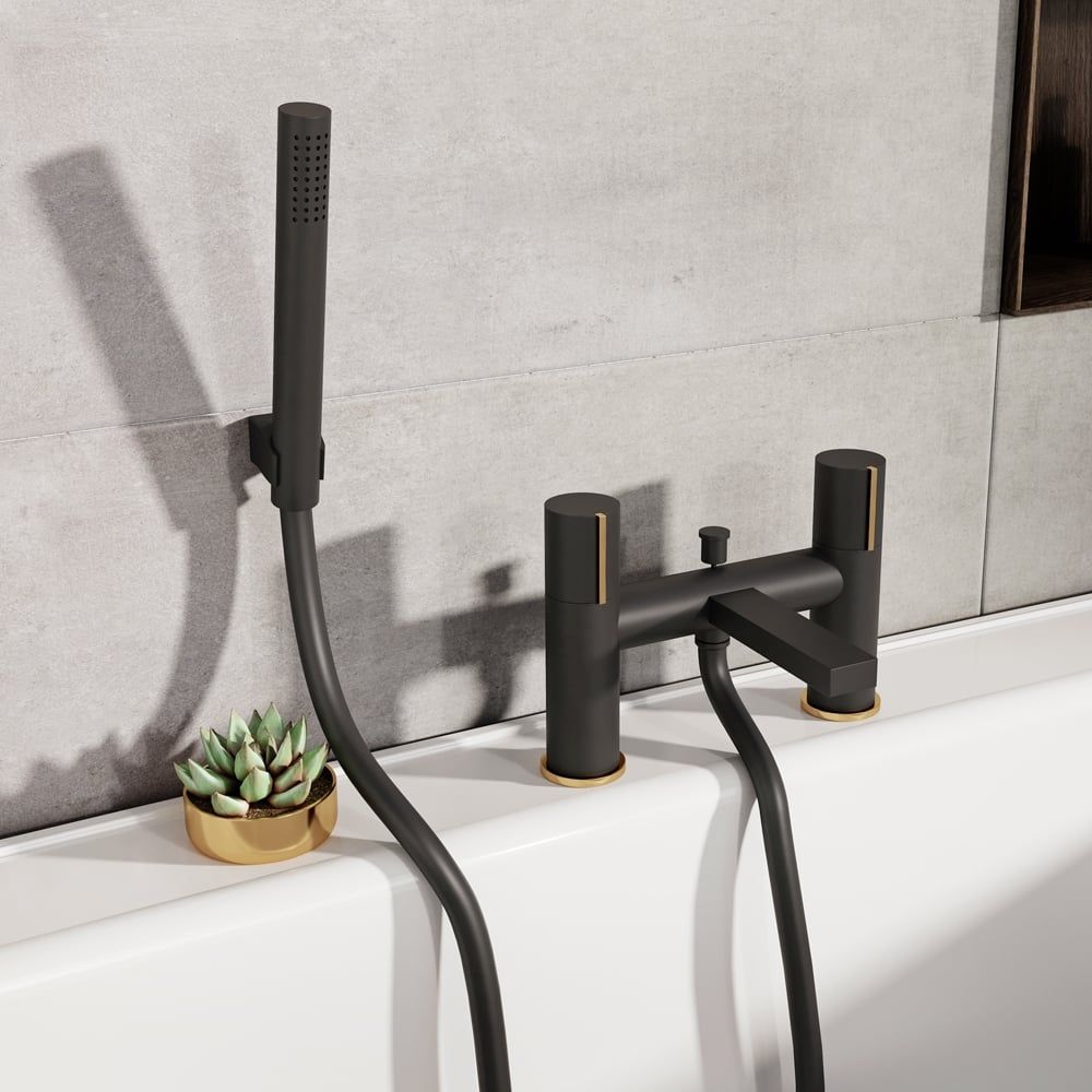 Matt Black & Gold Bath Shower Mixer Tap | Black Bathroom Taps