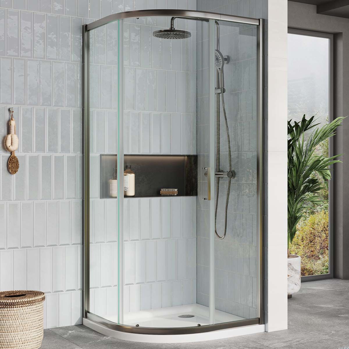 Fabio Gun Metal Sliding Shower Door Quadrant 1000x900mm Gun Metal