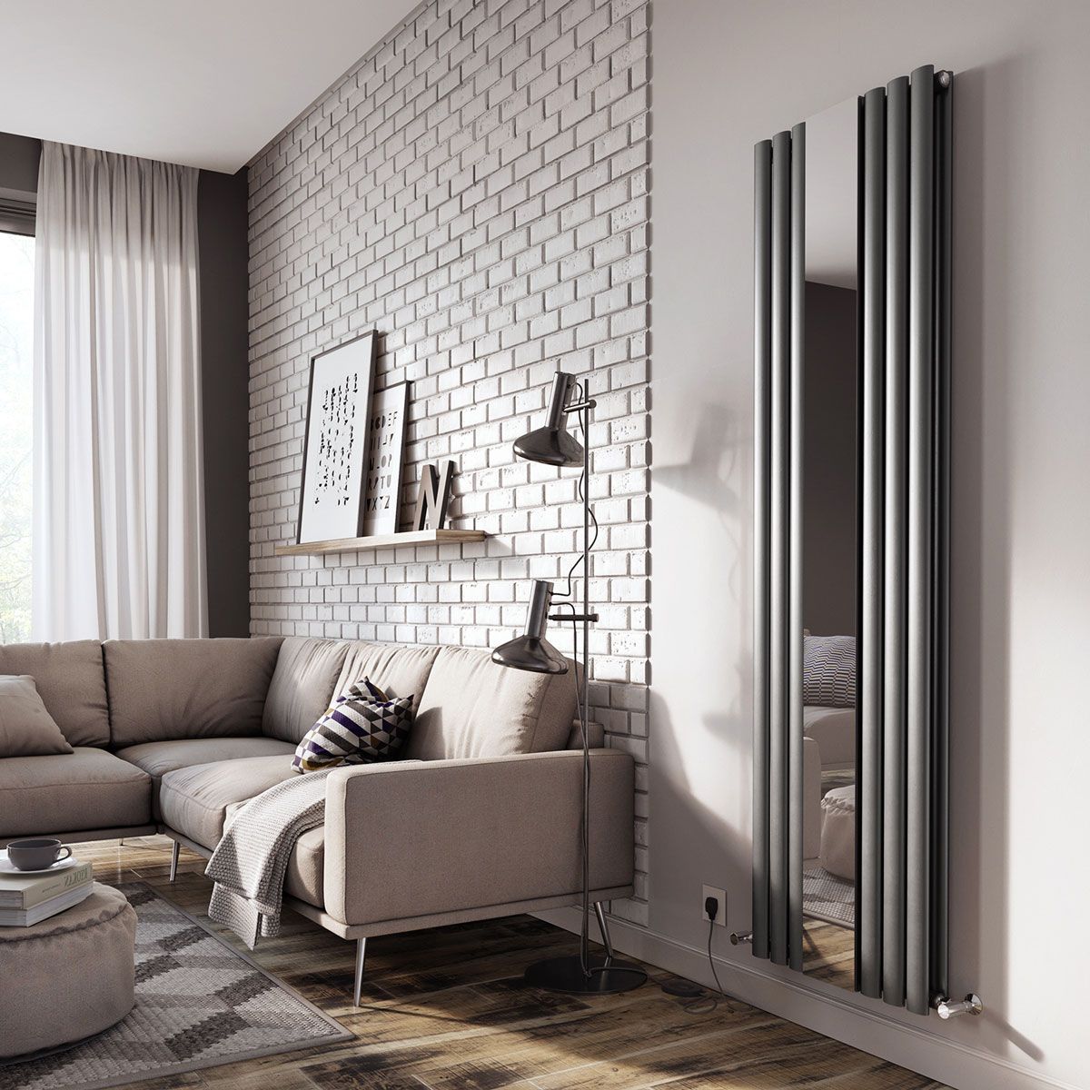 Corex Grey Vertical Mirror Radiator - 1800x500mm | Designer Radiators