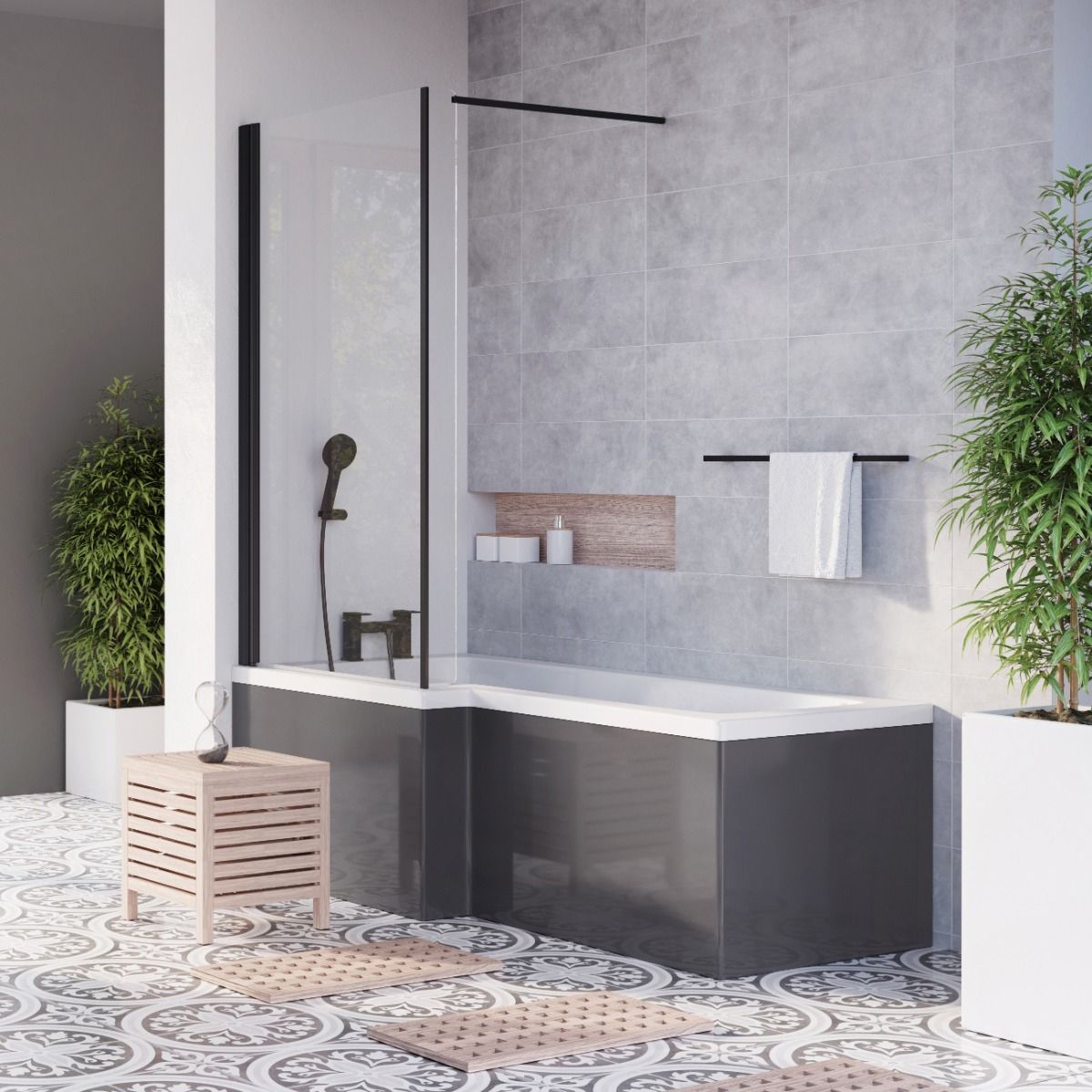 Lorenz Left Hand L-Shape Shower Bath - 1700x820mm | L-Shape Bath