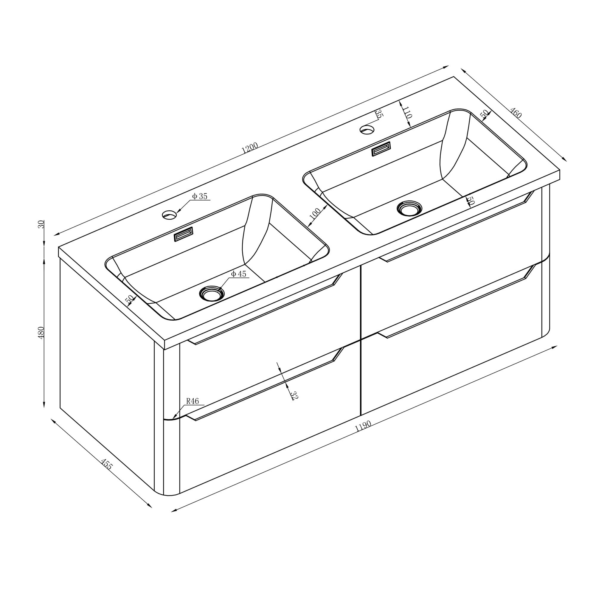 Easy Bathrooms Ellis Wall Hung 1200mm Vanity Unit in Matt White White