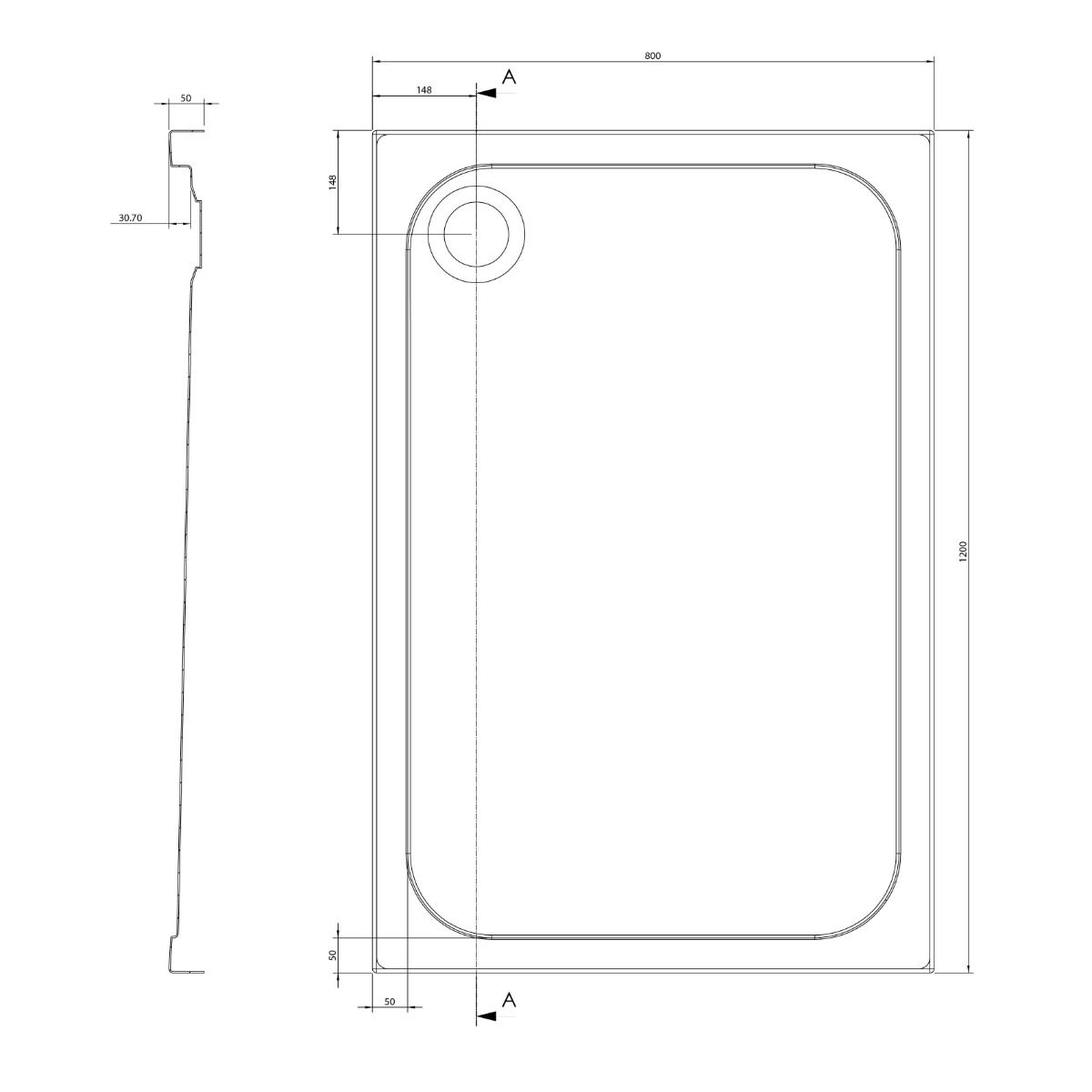 Low Profile AntiSlip Shower Tray 1200x800mm Stone Shower Trays
