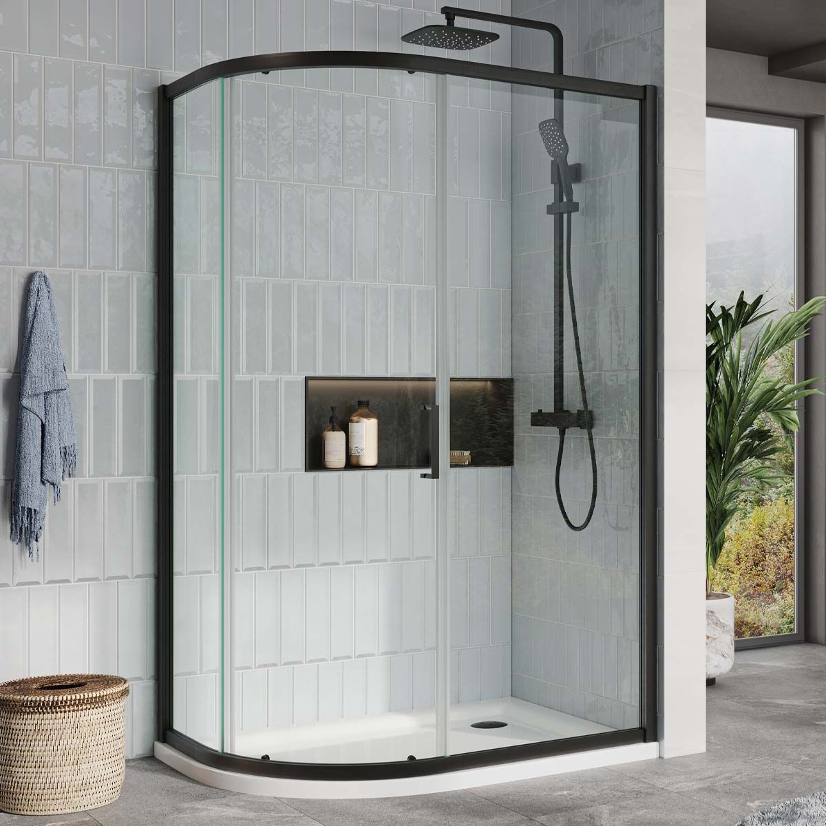 Fabio Black Sliding Shower Door Quadrant 1200x900mm Matt Black
