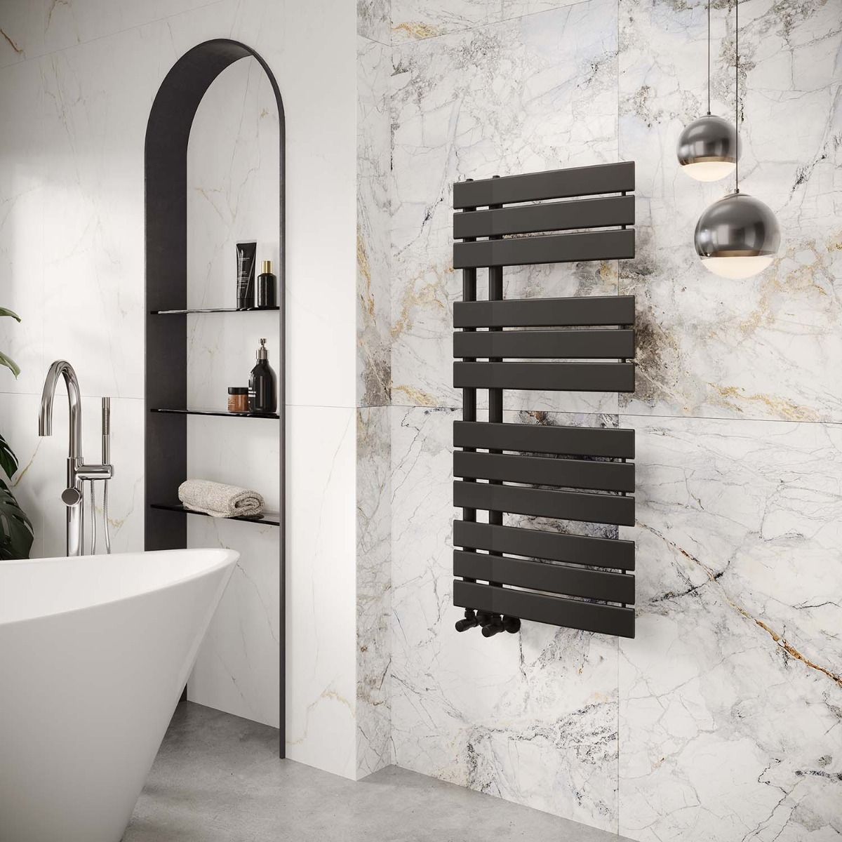 Tarvos Matt Black Heated Towel Rail - 1080x550mm | Towel Radiators