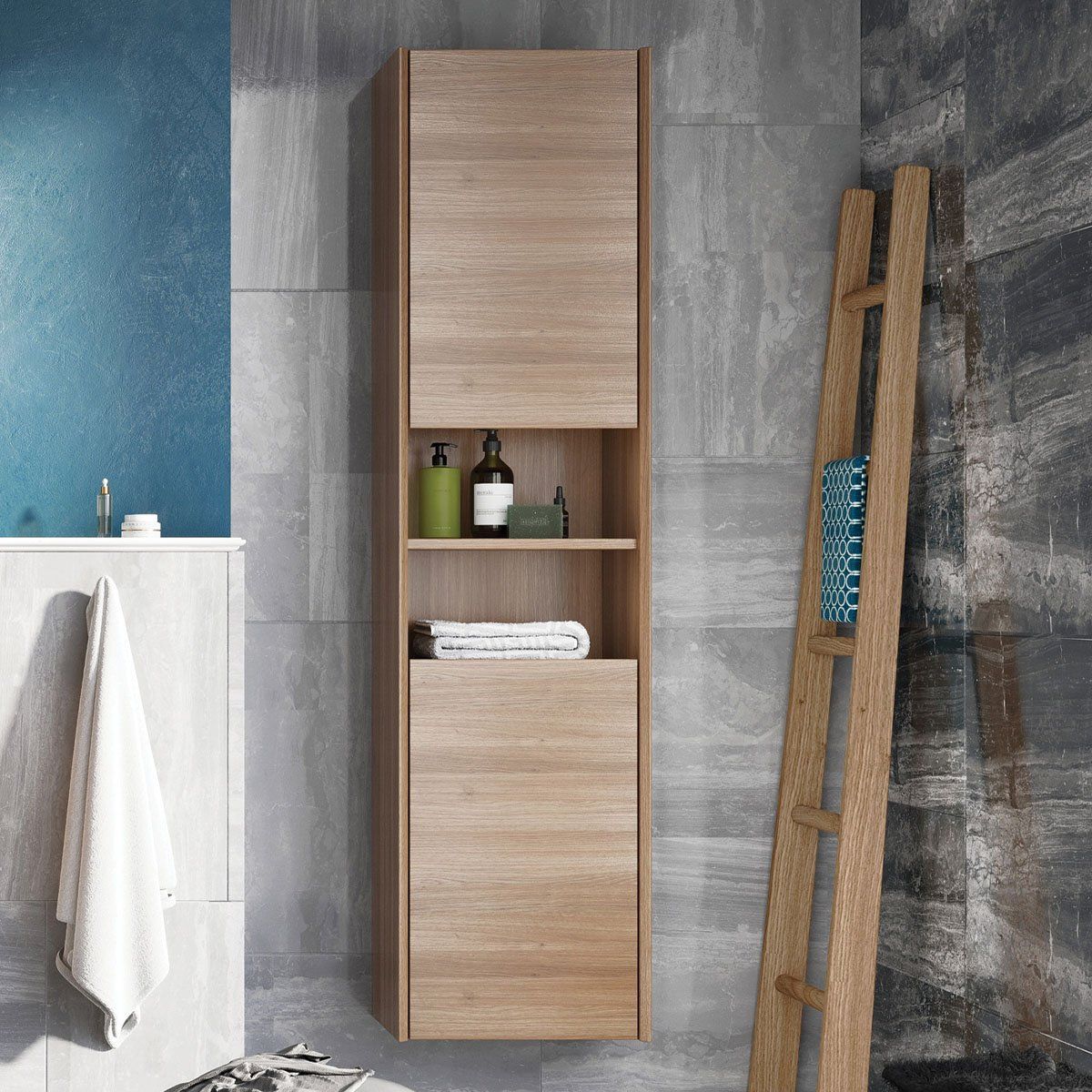 Easy Bathrooms Snowdon Wall Hung Storage Unit Natural Oak Bathroom